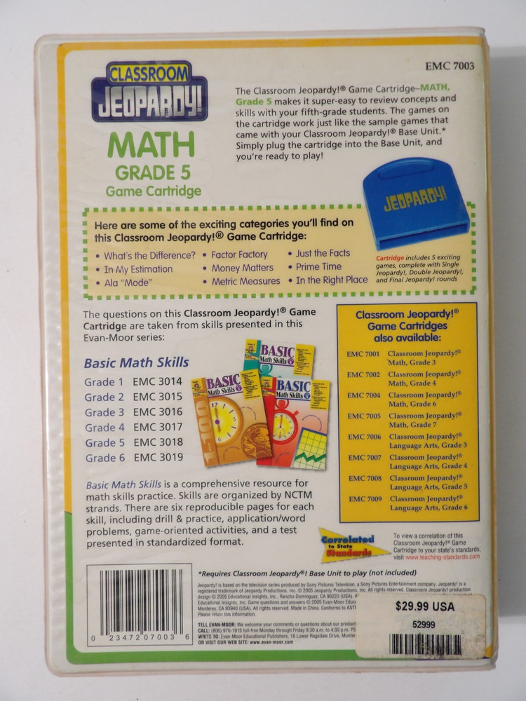 Classroom Jeopardy 5th Grade Math Game Cartridge