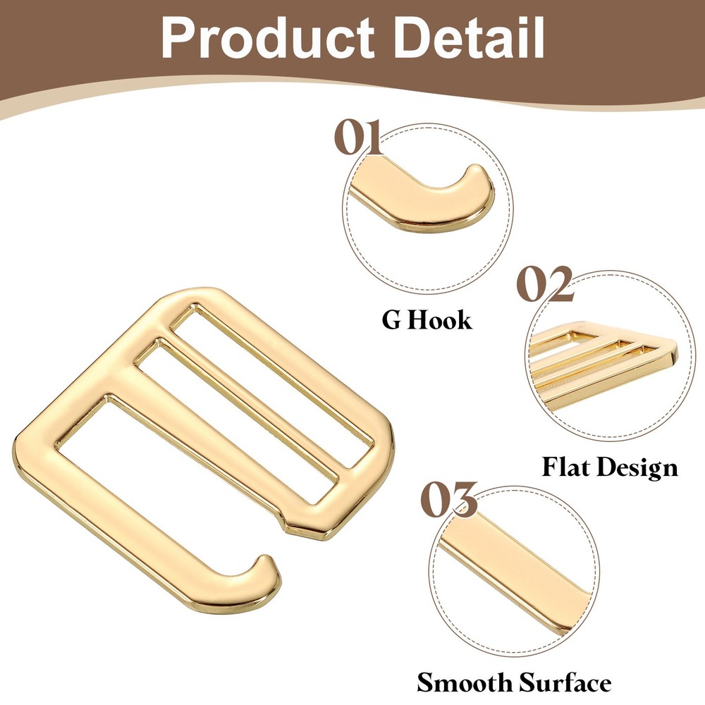 2Pcs G-Hook Webbing Buckles, 32mm Flat Tri-Glide, Light Gold