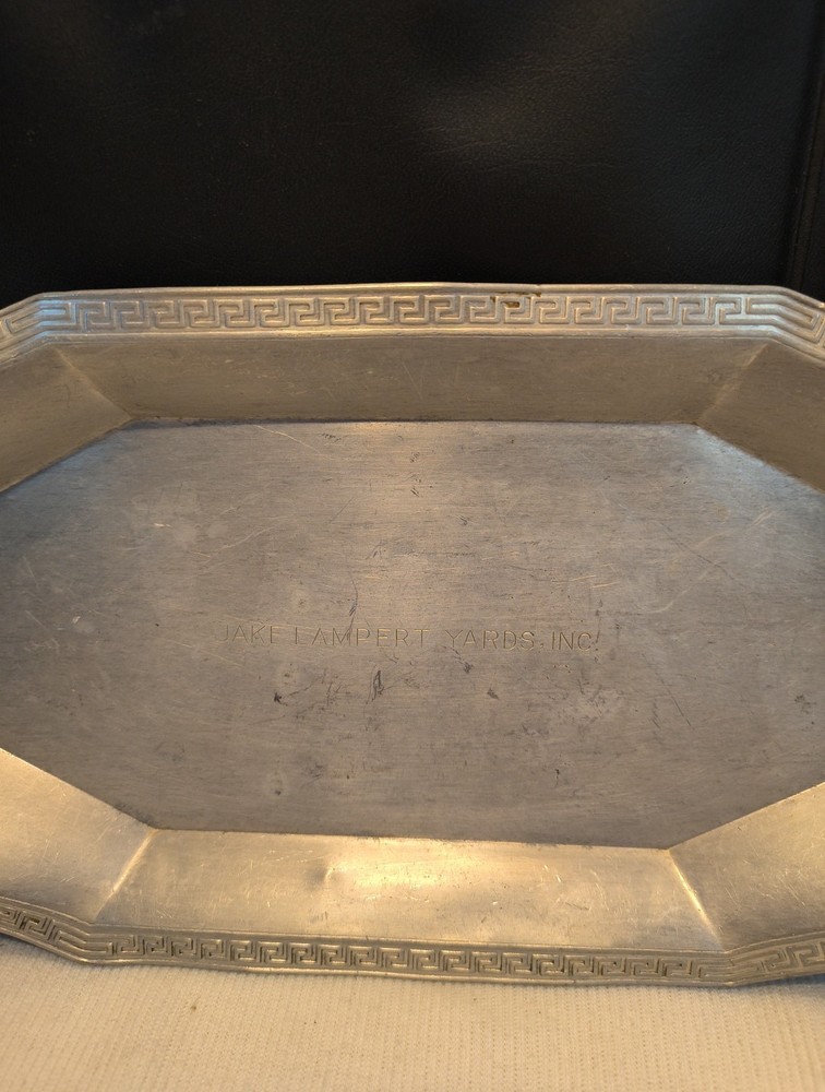 Antique Octagonal Dish Tray Aluminum Jake Lambert Yards, WI w/ Greek Key 11x5.5"