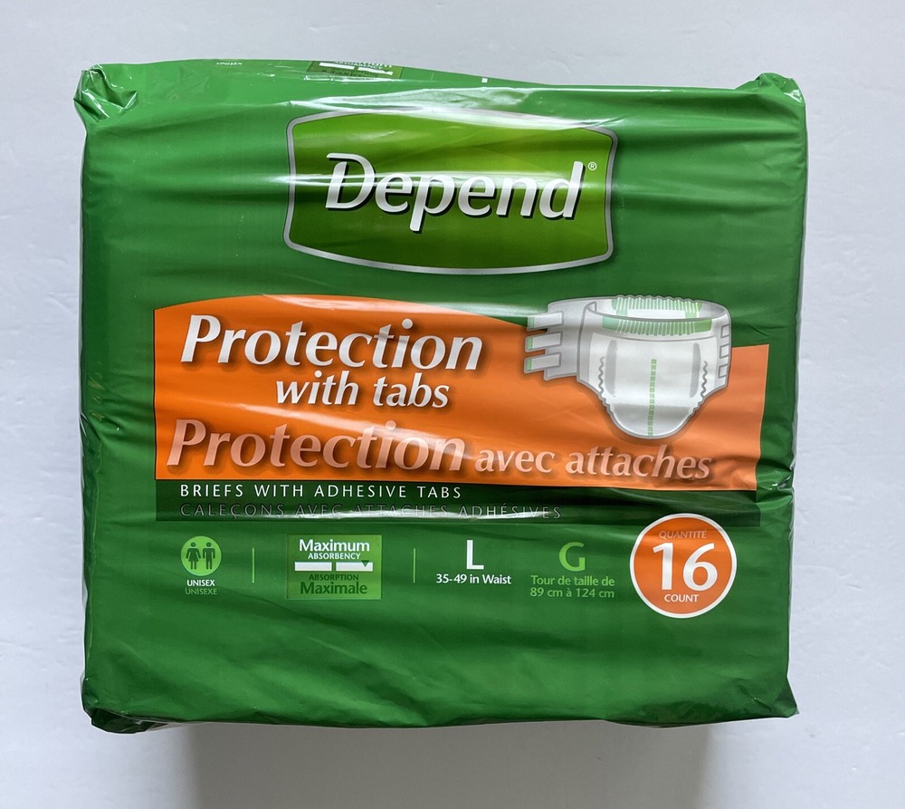 Depend Incontinence Briefs Adhesive Tabs Maximum Absorbency Large Unisex 16 Ct.