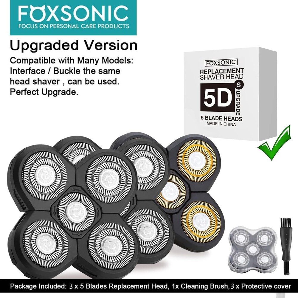 3 Pcs 5-Blade Universal Replacement Heads for Electric Shavers - Fast Shaving
