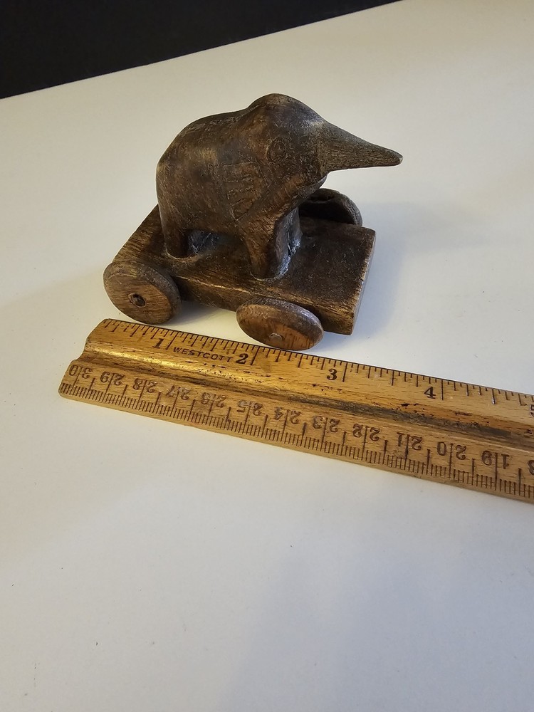 RARE Primitive Antique Elephant On Wheels Handmade Pull Toy From Mexico
