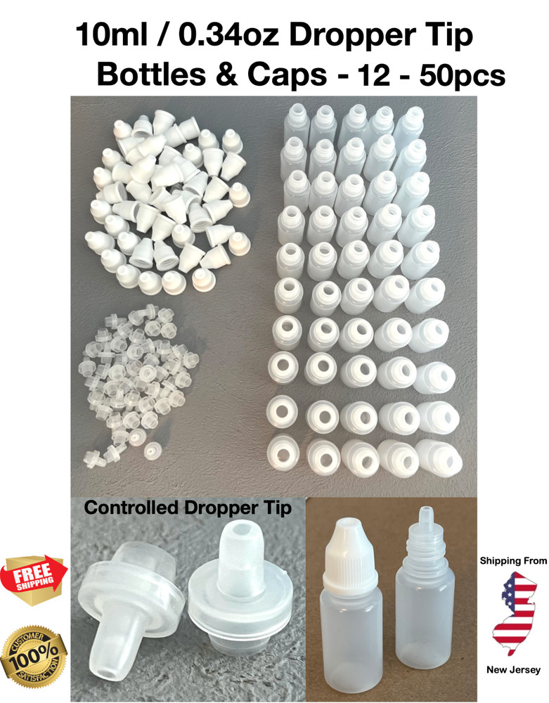 12PCS - 50PCS - 10ml / 0.34oz PRECISE CONTROLLED DROPPER TIP BOTTLES WITH CAPS
