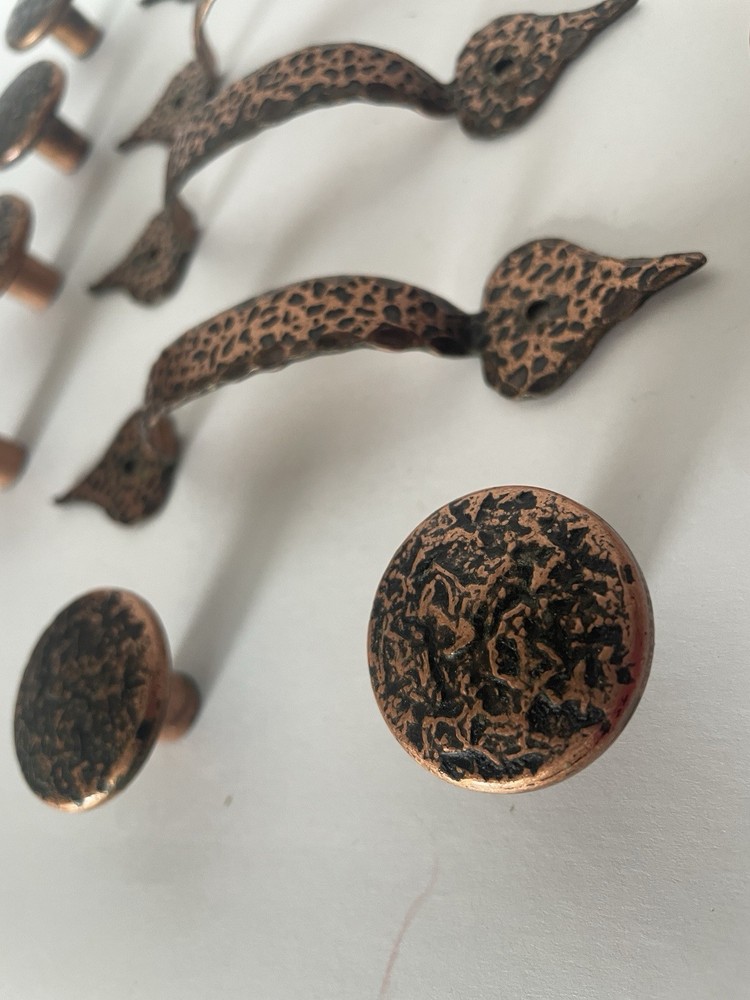 Vintage Hammered Rustic Copper Drawer Handles Pulls Knobs 14 Pieces