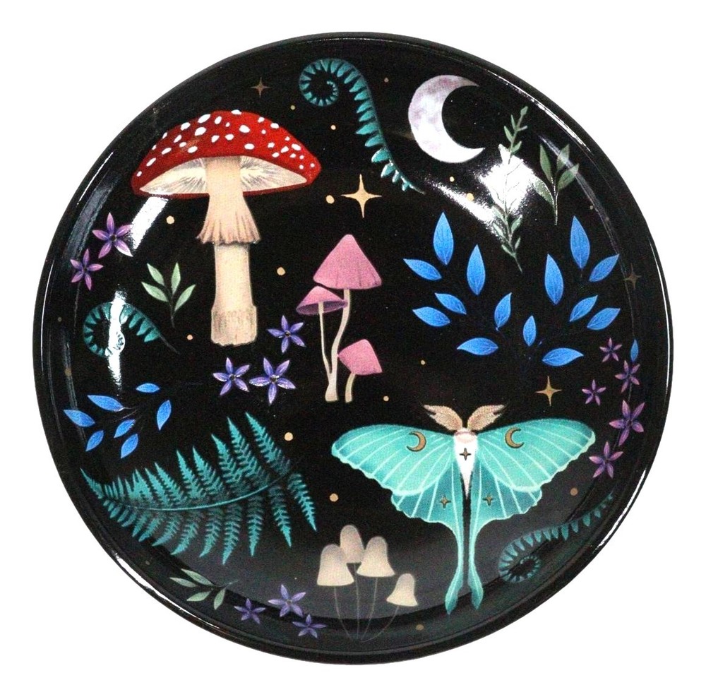 Ceramic Gothic Wicca Dark Forest Toadstool Mushrooms Luna Moth Trinket Dish