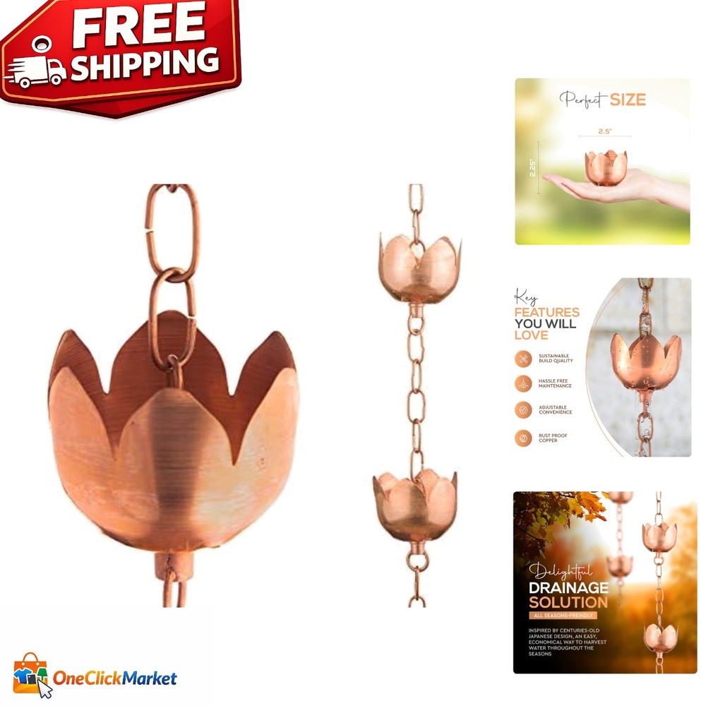 Charming Flower-Style 6.5’ Copper Rain Chain - Elegant Garden Drainage Solution