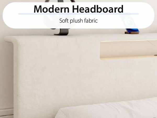 Upholstered Platform Bed Large Size Frame With LED Light And Charging Function