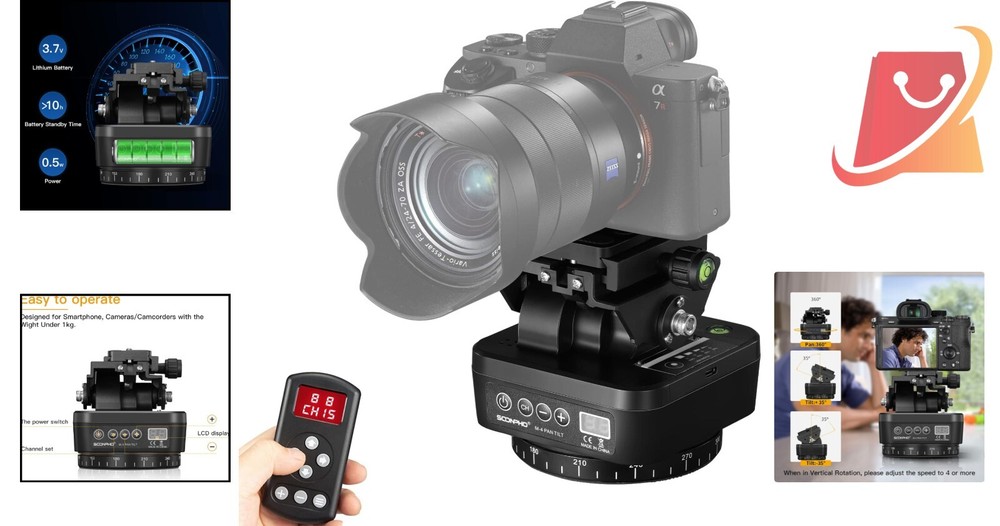 Motorized Panoramic Tripod Head Remote Control Smartphone DSLR Camcorder