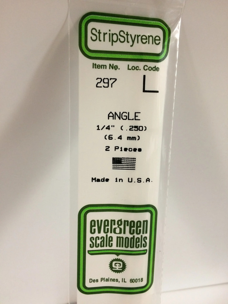 Evergreen Scale Models 297 Styrene Angle 1/4" (2 Pack)