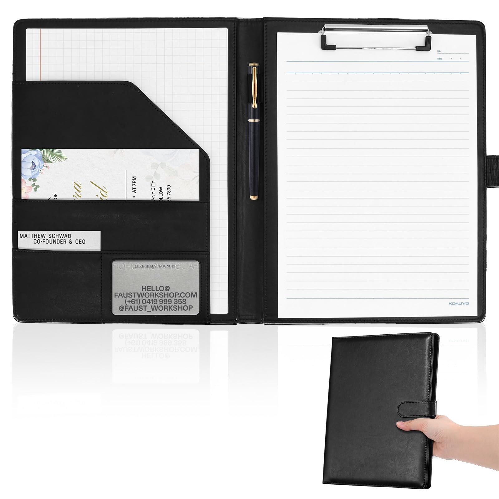 Professional Padfolio with Clipboard, Faux Leather Portfolio Folder Binder, L...