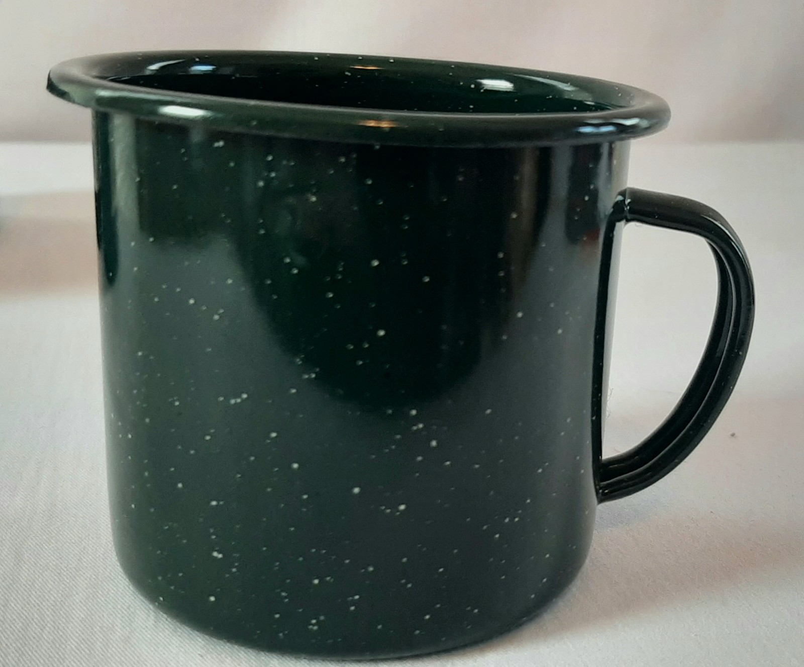 Coleman Blue Speckled Enamelware Camping Mugs Set of 2 Cups, plus a green mug