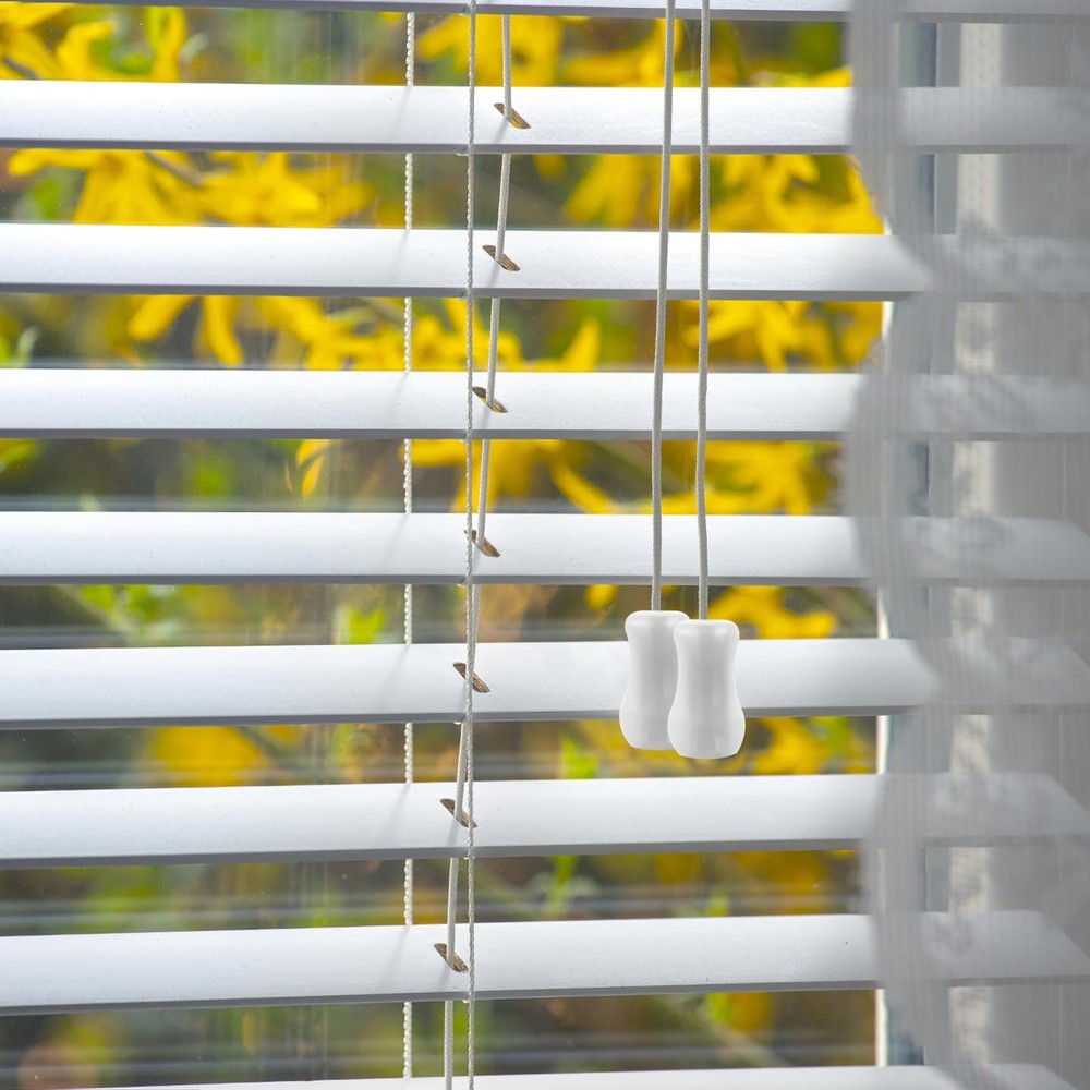 12 Pcs White Blind Pull Cord Knobs, Window Blinds Wood Tassels