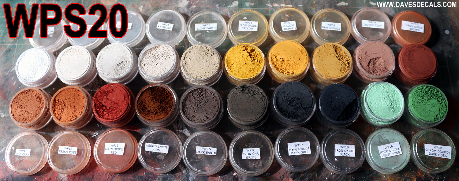 WPS20 DAVE'S DECALS WEATHERING POWDERS 20 COLOR SET ALL NATURAL EARTH  PIGMENT