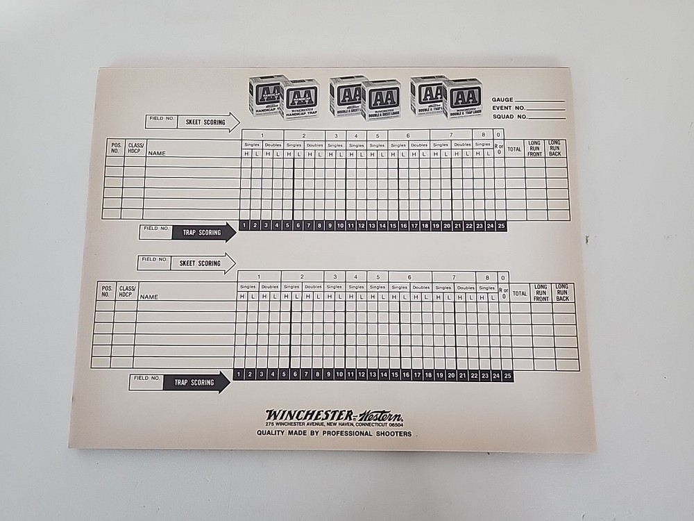 Winchester Skeet Scoring 50 Sheet Pads