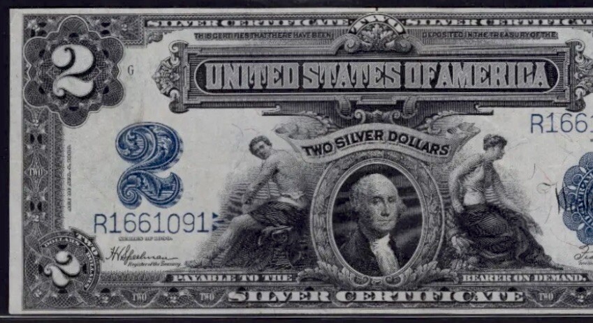 1899 $2 🇺🇸 Impressive ( SILVER CERTIFICATE )( MINI PORTHOLE ) Crisp High Grade