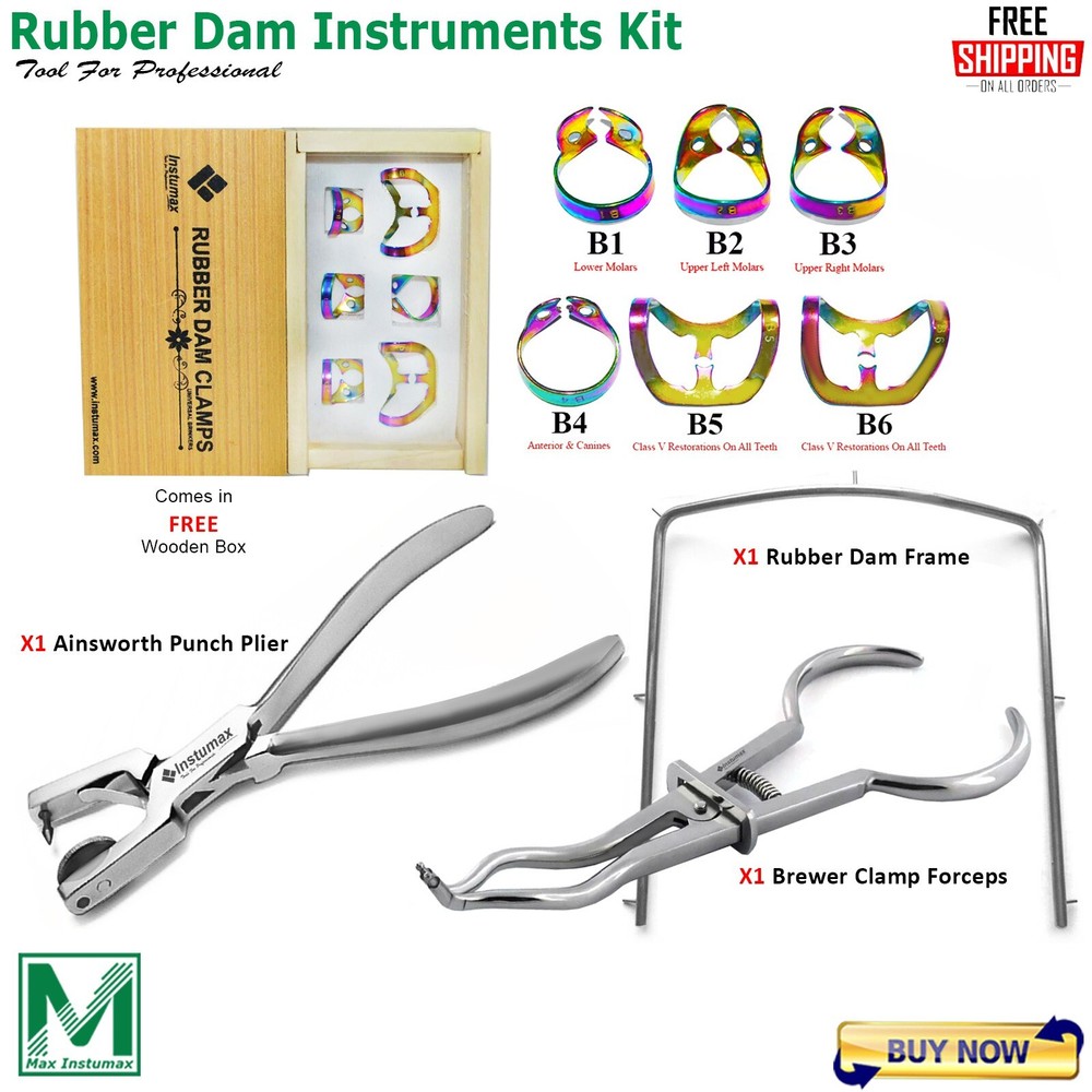Rubber Dam Starter Set Kit with Frame Punch Clamps Dental Instruments CE