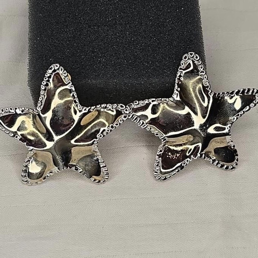 Vintage Silver Gold Star Clip Earrings: 1980s Statement