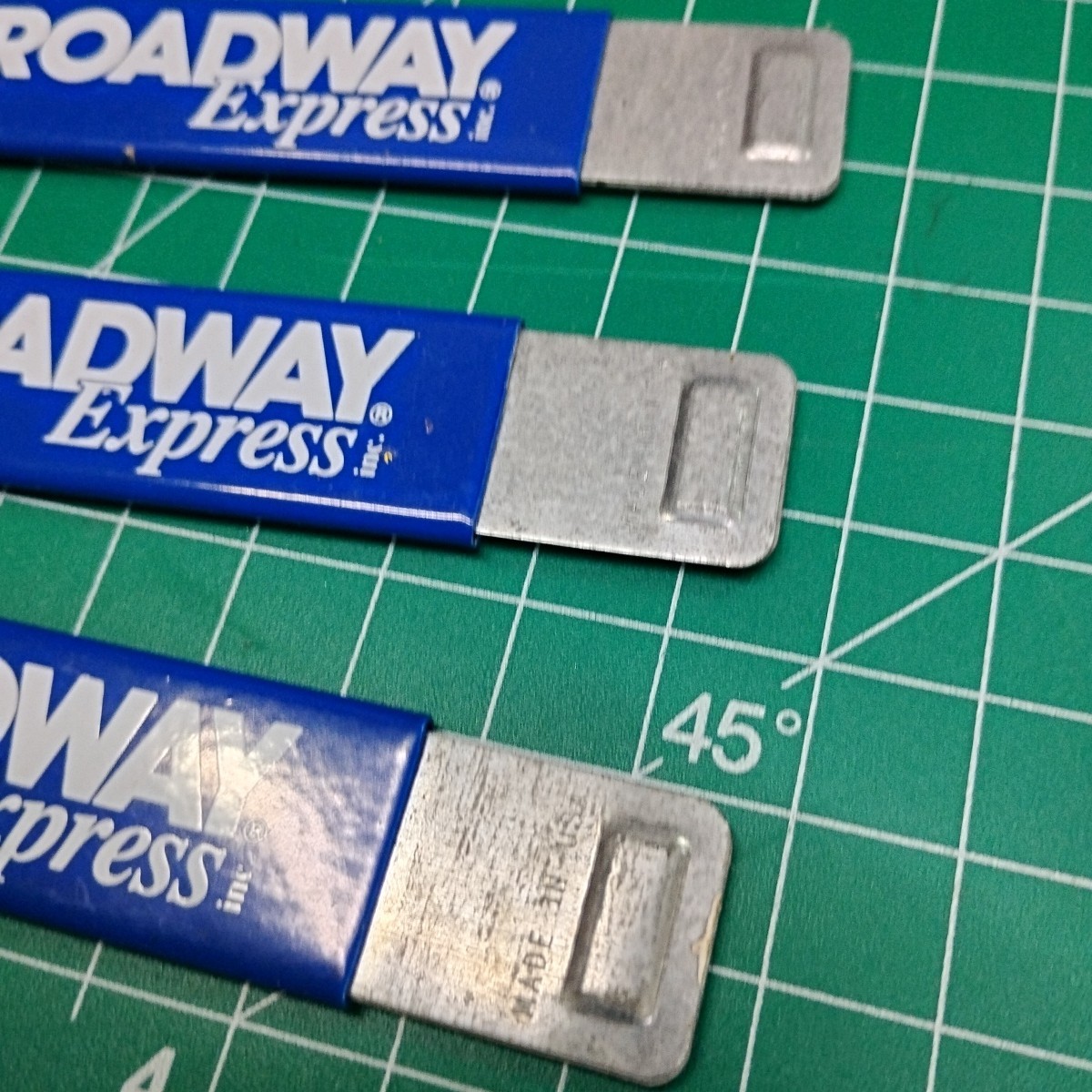 Vintage Lot of 3 Roadway Express Advertising Blue Retractable Box Opener Cutters