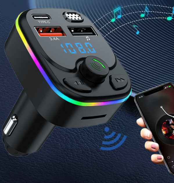 Bluetooth 5.0 Car Wireless FM Transmitter Adapter USB PD Charger AUX Hands Free