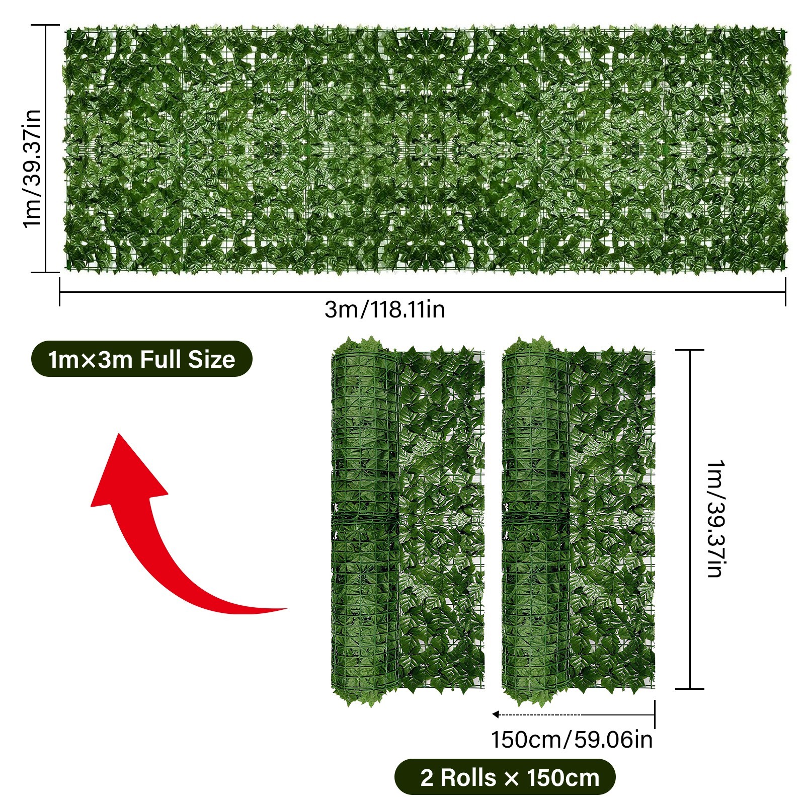 Artificial Ivy Privacy Fence Screen 40"x120" UV Resistant Faux Greenery Panel