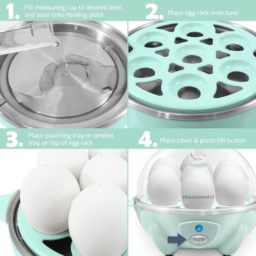 Electric 7-egg capacity egg cooker with automatic shut-off and buzzer