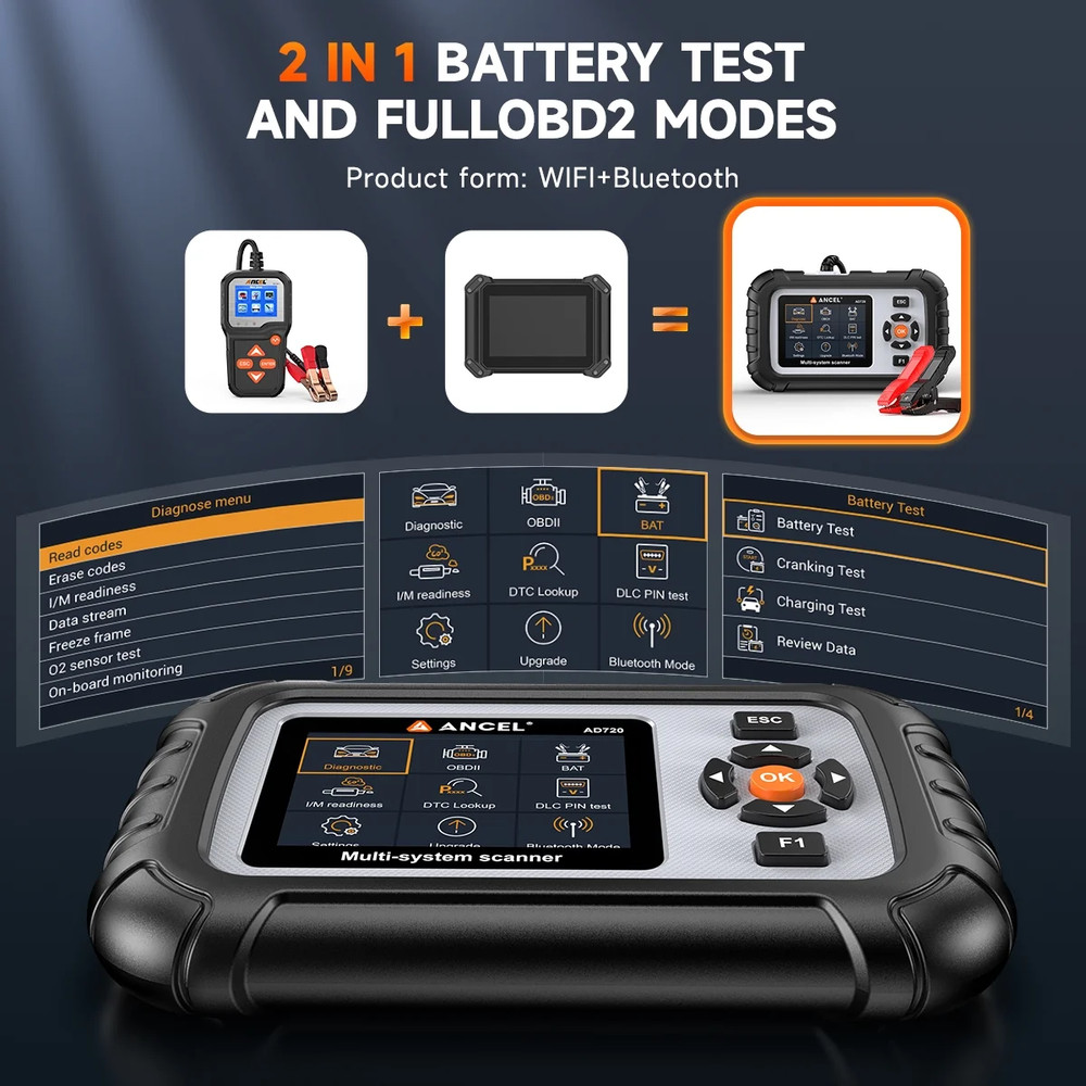ANCEL AD720 OBD2 Scanner Diagnostic Tool ABS SRS Transmission Engine Code Reader