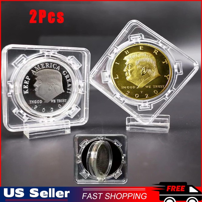 2Pcs 3D 40 mm Coin Display Case Stand Rotatable Floating Coin Capsules Protector