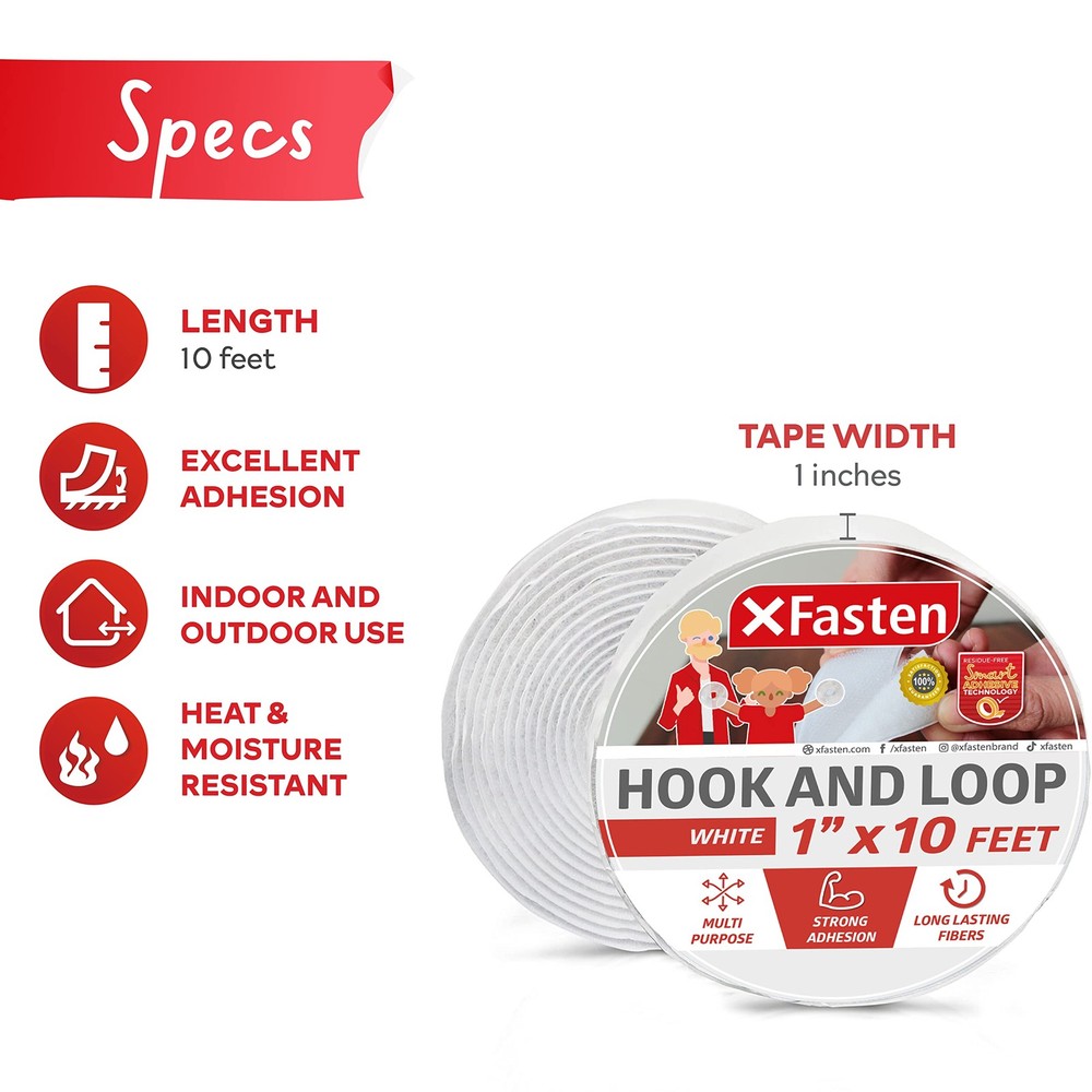 Hook and Loop Roll, White, 1-in x 10-Ft Hook and Loop Tape Heavy Duty Strips ...