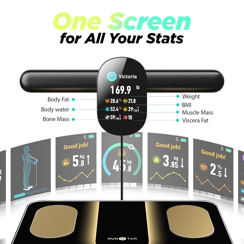RunStar Smart Scale, 8 Electrodes Digital Bathroom Scale BMI, Retractable Handle