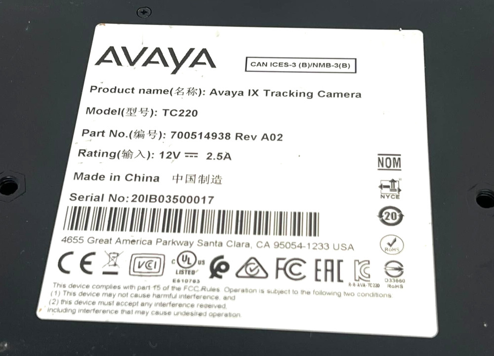 Avaya IX Tracking Camera TC220