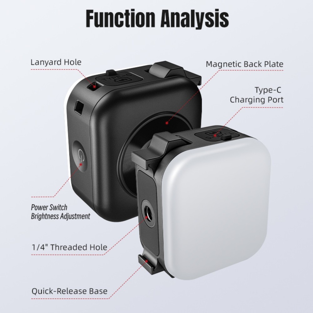 Magnetic Square Fill Light 1/4" Thread for DJI Action 3 4 5 6