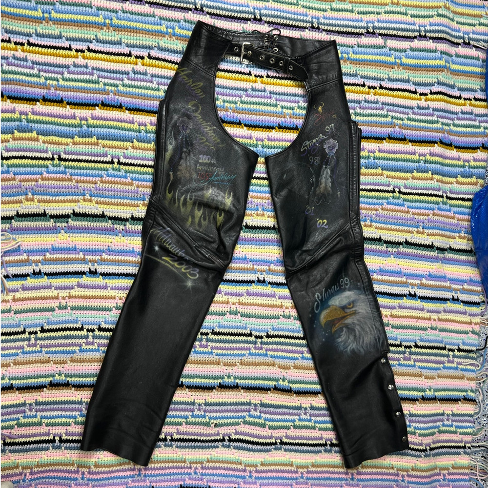 90s Genuine Leather Custom Painted Motorcycle Chaps