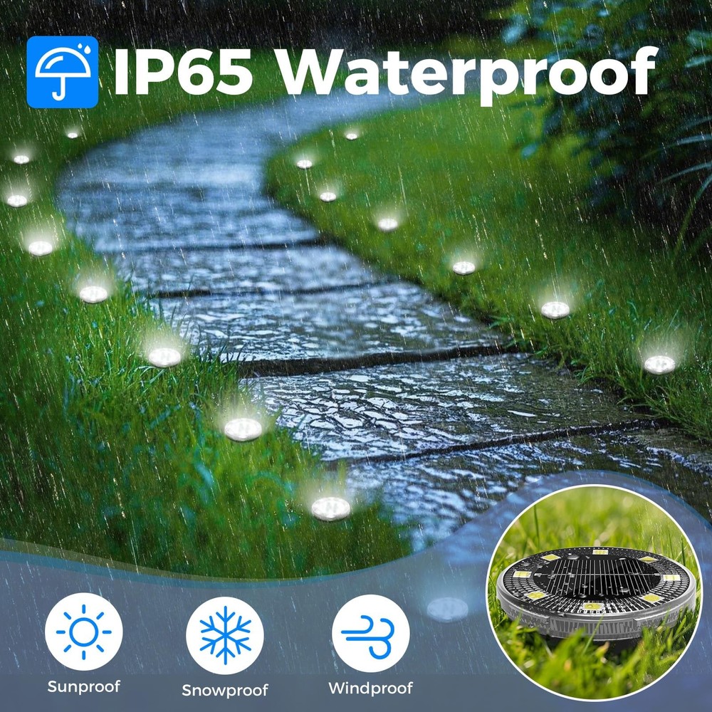 Peasur Mini Solar Ground Lights, 24 Pack Flat Disc 24 Pack, Cool White
