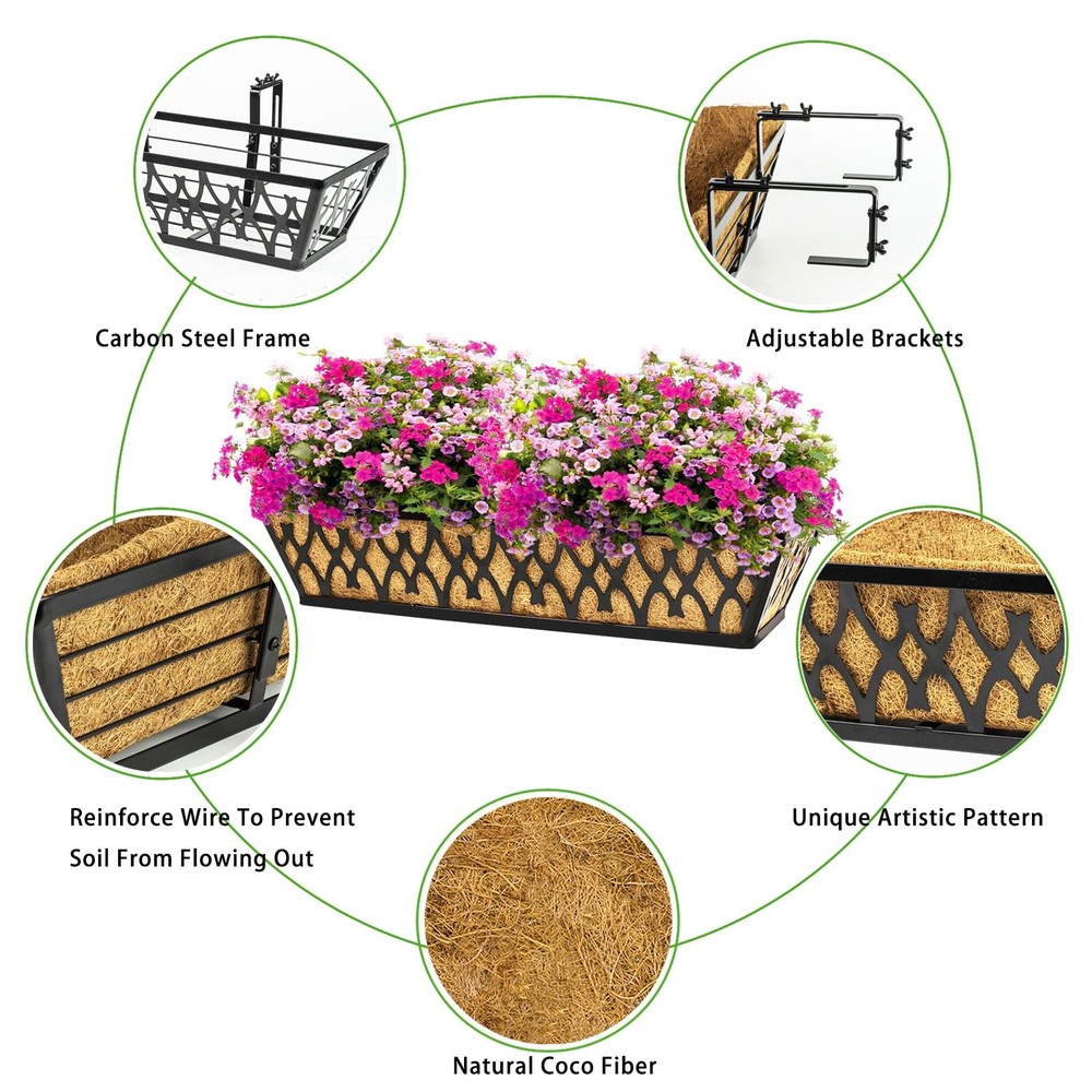 2 Pack 16 Inch Window Boxes Planters Railing Planter Box with Adjustable Brac...