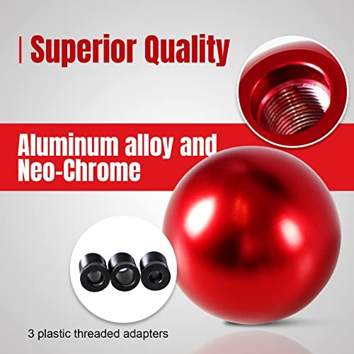 Universal Round Ball Gear Shift Knob,Chrome Finish Aluminum Shifter Knobs Red