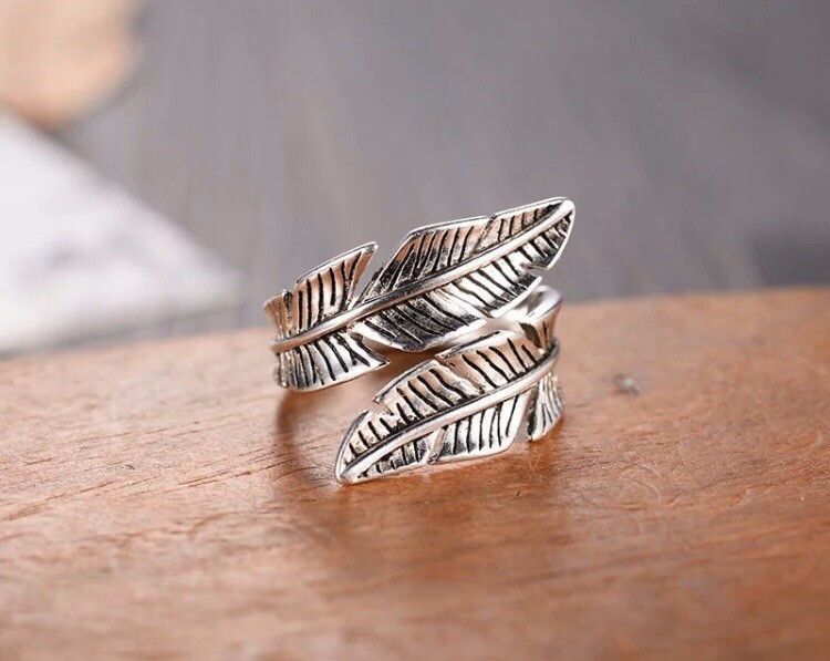 925 Sterling Silver Ring, Feather Wrap Around Ring, Adjustable Thumb Ring, Boho,