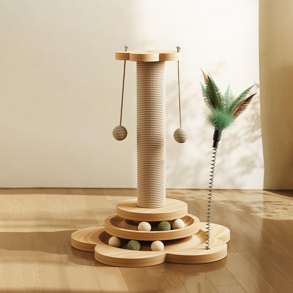 Cat Scratching Post Activity Tree Kitten Climbing Tower Pole Toy with Balls