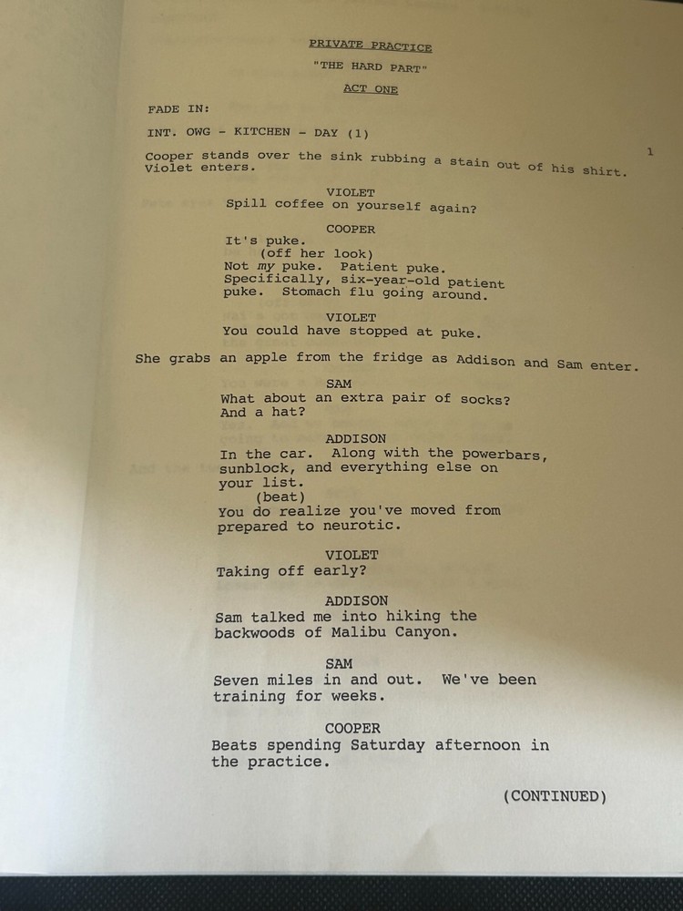 ORIGINAL SCRIPT PRIVATE PRACTICE THE HARD PART KATE WALSH TIM DALY