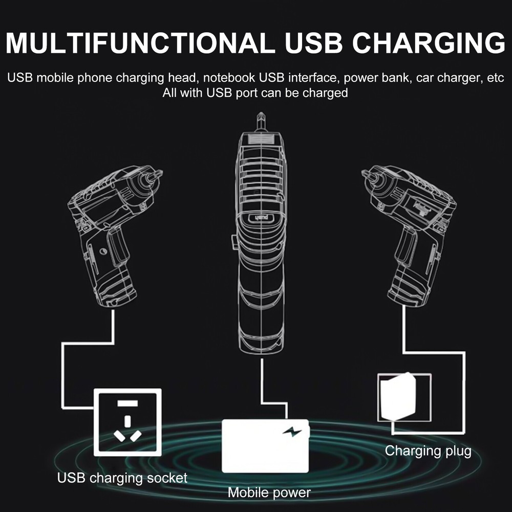 48PCS Small Mini Electric Rechargeable Cordless Screwdriver Drill Set with Bits