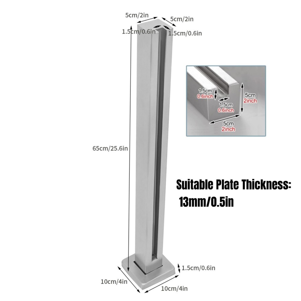 Glass Railing Post,End Post Floor Mount Patio Balcony Railing Clamp Silver 65cm