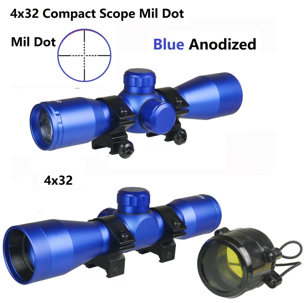 4x32 Compact Weaver Picatinny Mount Scope Mil With Ring, Anodized Blue