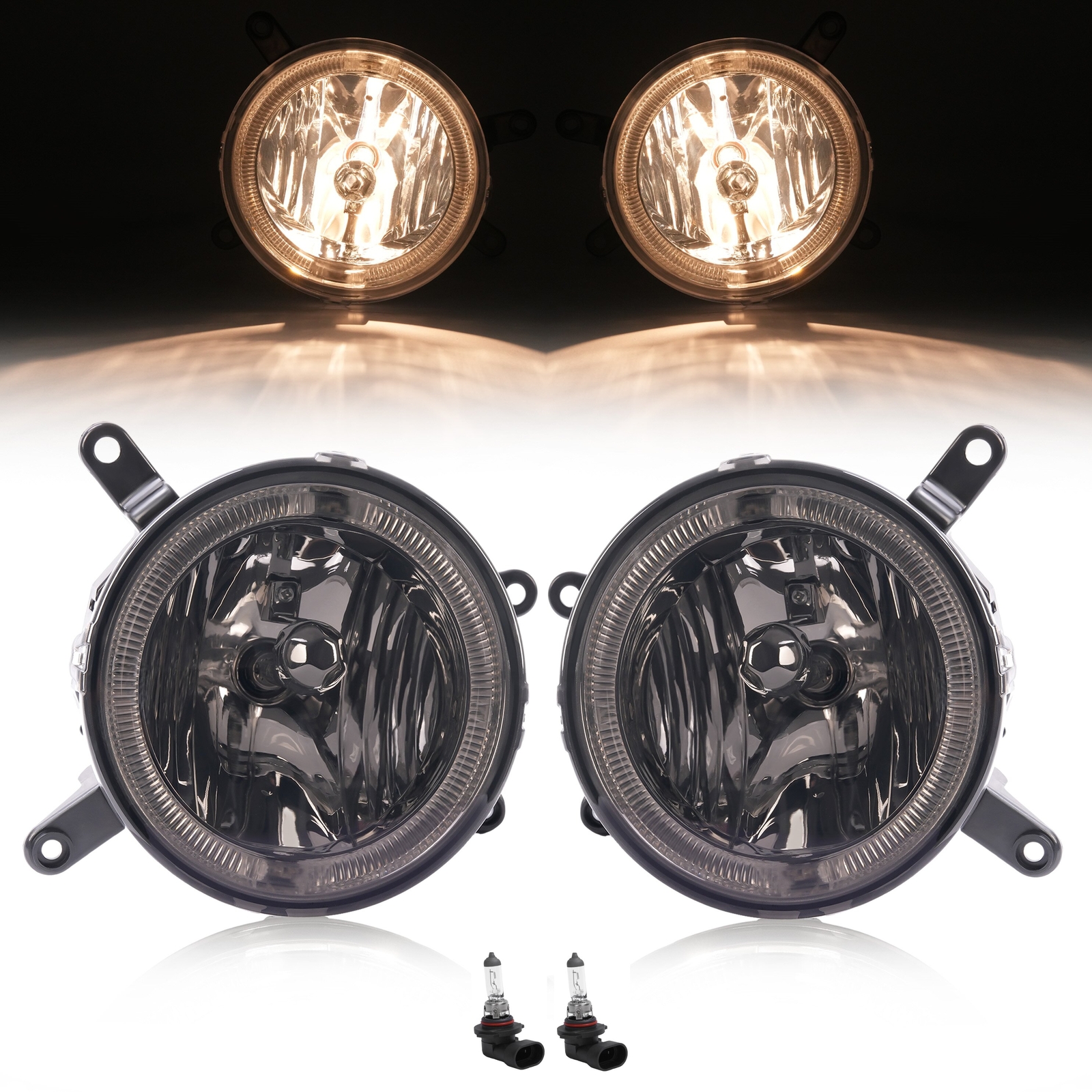Fog Lights LED Halo Running Light Smoke Lens For Ford Mustang GT 2005-2009 RH&LH