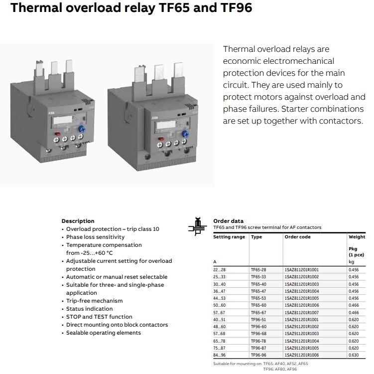 ABB TF-6547 36-47A THERMAL OVERLOAD RELAY