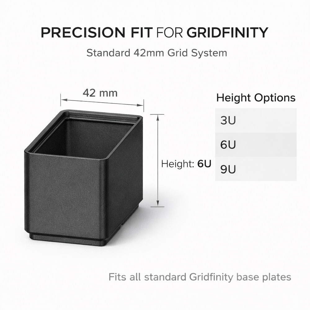 Gridfinity 2x2 Bin Modular Drawer Storage | 3U 6U 9U | Fits Standard Base Plates