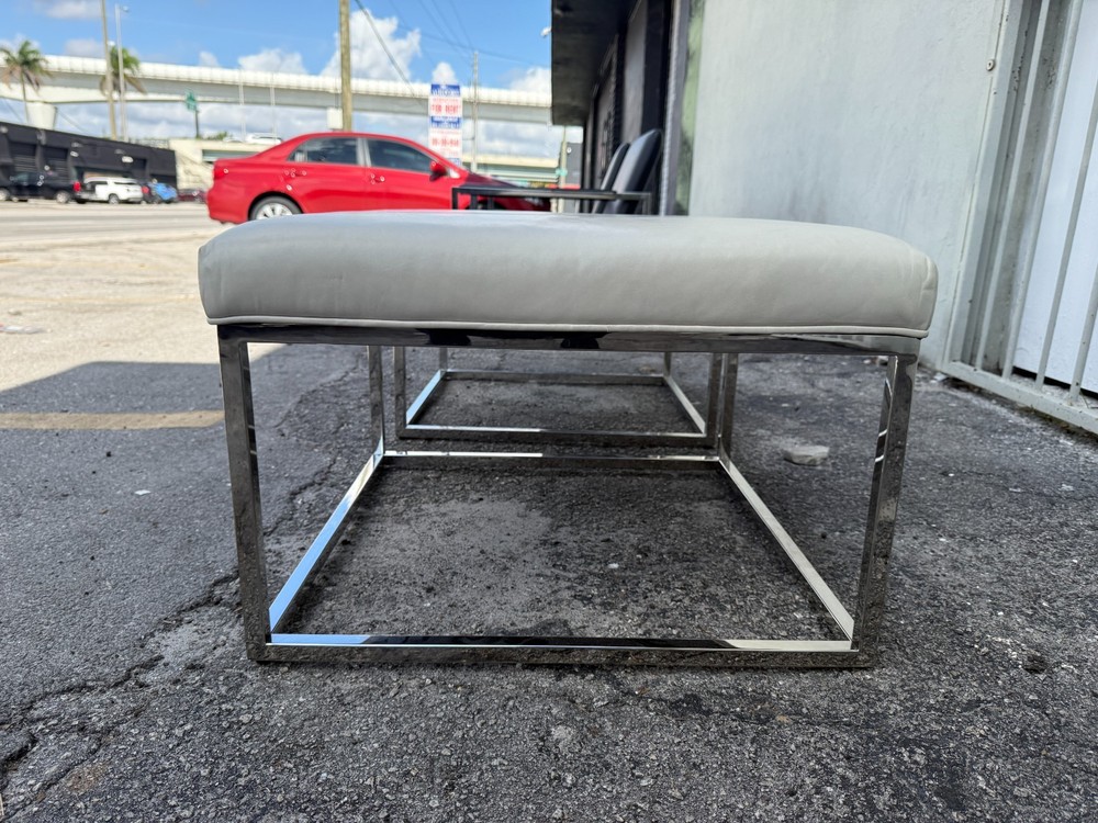 TWO MITCHELL GOLD AND BOB WILLIAMS GRAYLEATHER AND CHROME STOOLS