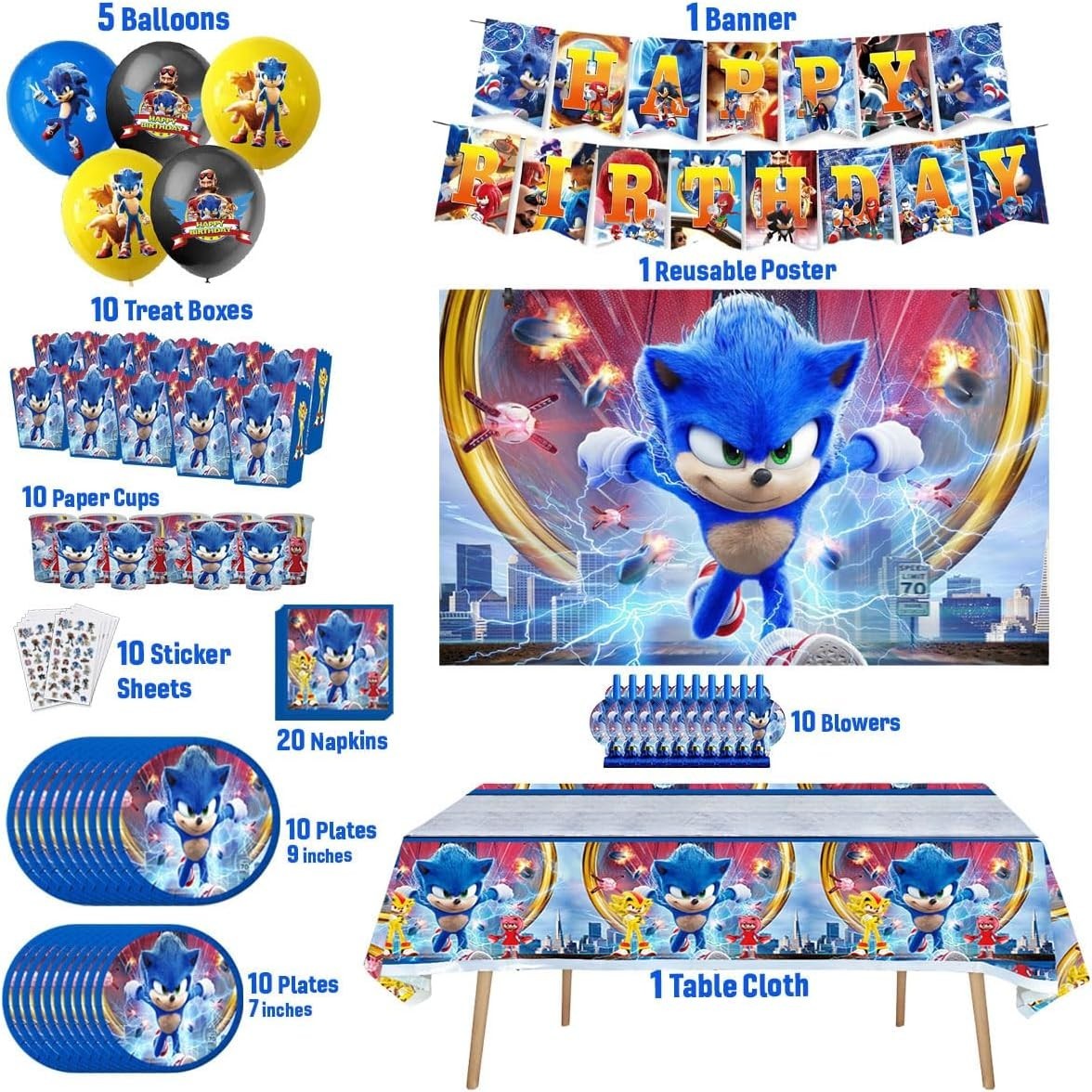 Sonic Hedgehog Party Decorations Kids Birthday Supplies Balloon Tableware