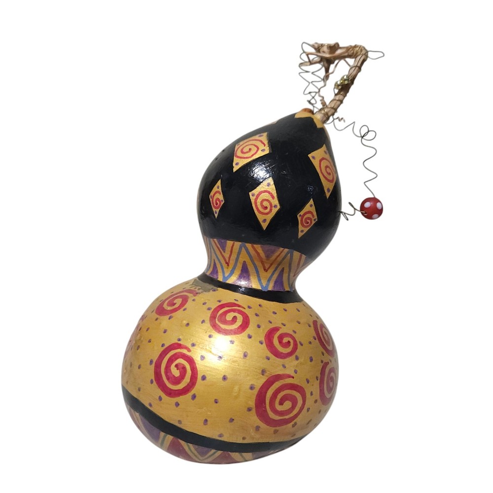 Hand Painted Gourd With Beads Signed Decorative