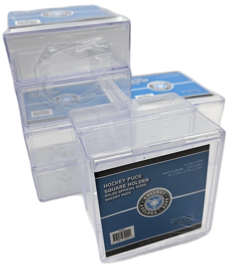 (8-Count) CSP Hockey Puck Square Holder - Stackable Display Case (4 Packs of 2)