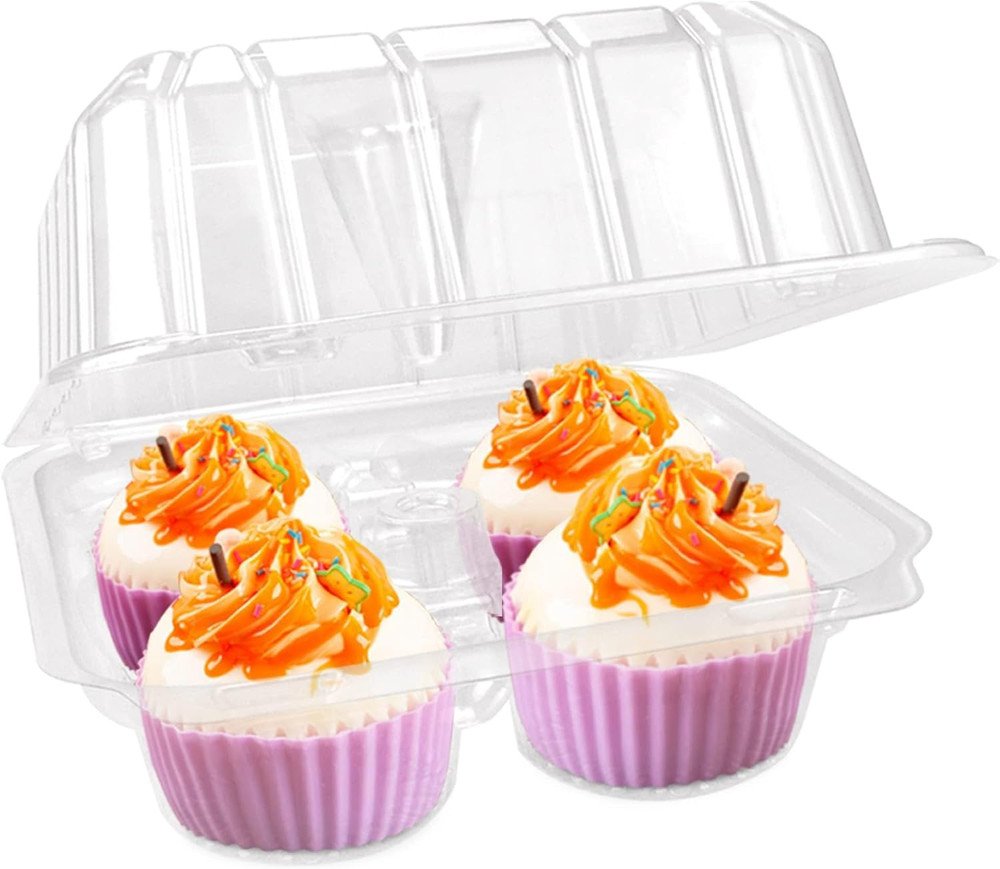 20 Pack 4-Compartment Cupcake Containers, Clear Plastic Cupcake Boxes, 4-Cavity