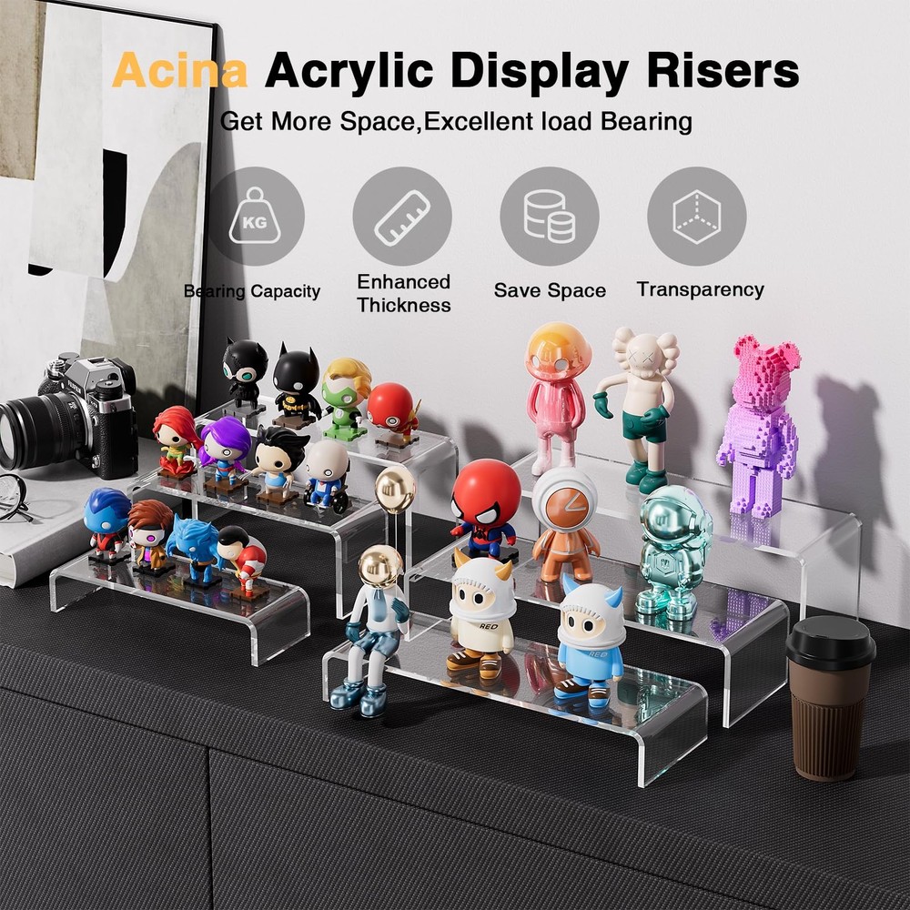 Acina Large Acrylic Display Risers: 6Pcs-12 Clear Rectangular Acrylic Showcas...